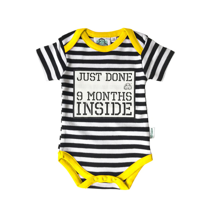 New Born Gift -Just Done 9 Months Inside® Yellow Vest - Pregnancy Reveal - Coming Home Outfit - Baby Announcement