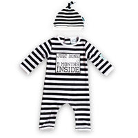 Just Done 9 Months Inside Gift Bundle Baby Grow and Hat Black and White Stripes