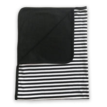 Load image into Gallery viewer, Lazy Baby® Organic Cotton Blanket - Black and White Stripes one side, plain black on reverse
