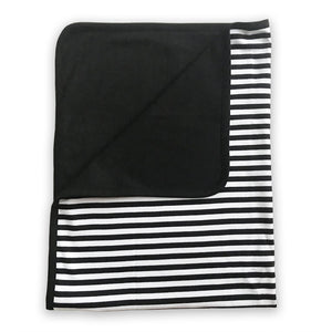 Lazy Baby® Organic Cotton Blanket - Black and White Stripes one side, plain black on reverse