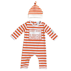 Baby Shower Gift - Just done 9 Months Inside® Newborn Baby Grow & Hat  Bundle- Orange and White