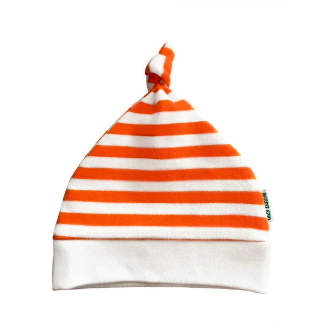 Baby Hat with knot detail orange and white striped