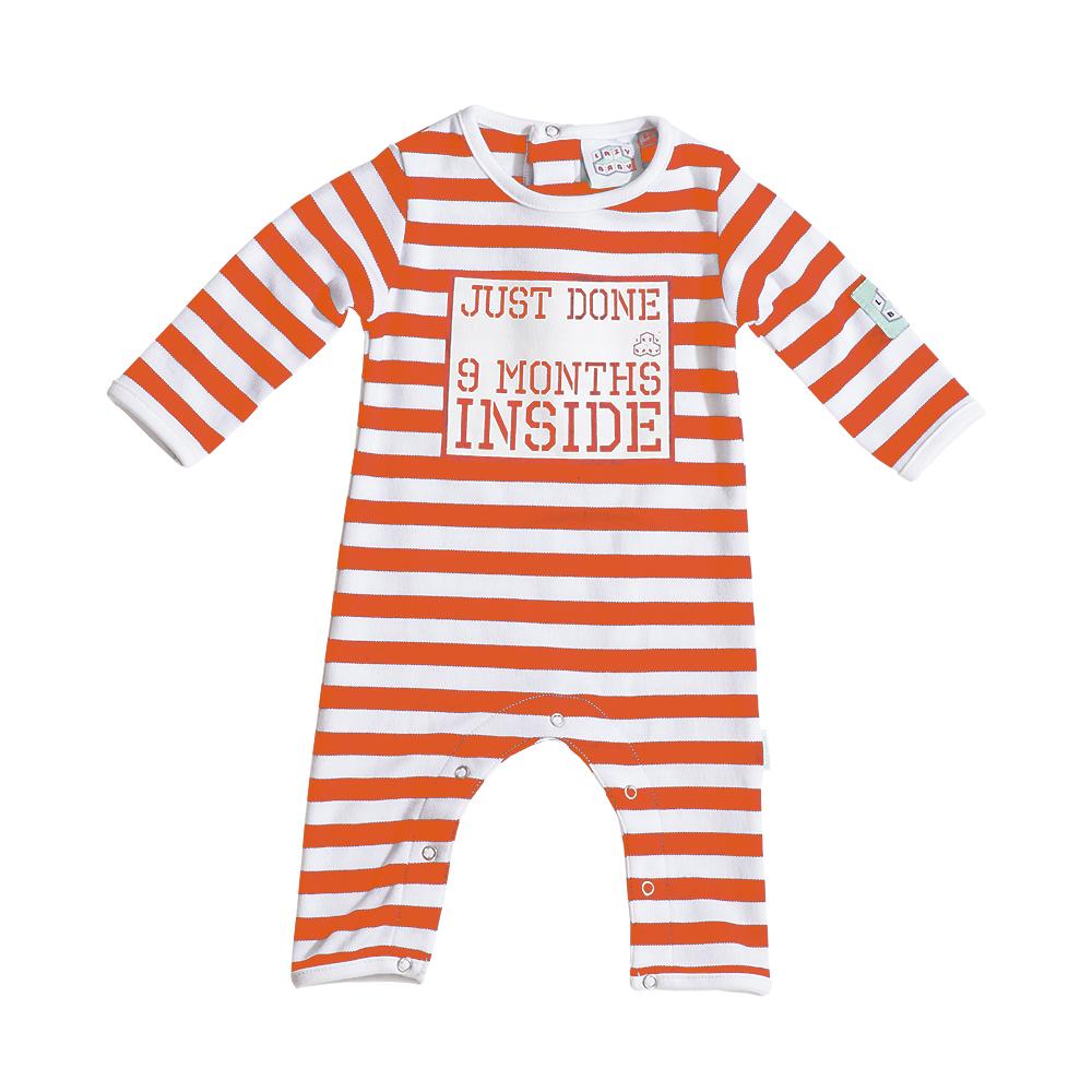 Orange and White Striped Just done 9 Months Inside® Newborn Baby Grow 