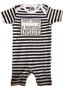 Just Done 9 Months Inside® Summer Suit Short Sleeve Romper- Black/White Stripes