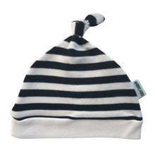 Load image into Gallery viewer, Baby hat with knot detail black and white striped