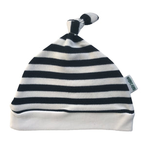 Baby hat with knot detail black and white striped